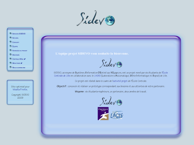 Capture d'écran du site du projet SIDEVO